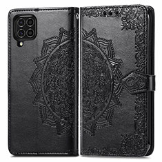 Leather Case Stands Fashionable Pattern Flip Cover Holder for Samsung Galaxy M62 4G Black
