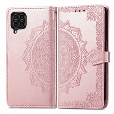 Leather Case Stands Fashionable Pattern Flip Cover Holder for Samsung Galaxy M62 4G Rose Gold
