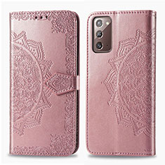 Leather Case Stands Fashionable Pattern Flip Cover Holder for Samsung Galaxy Note 20 5G Rose Gold