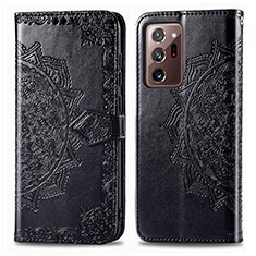 Leather Case Stands Fashionable Pattern Flip Cover Holder for Samsung Galaxy Note 20 Ultra 5G Black