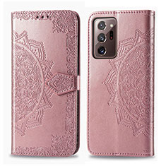 Leather Case Stands Fashionable Pattern Flip Cover Holder for Samsung Galaxy Note 20 Ultra 5G Rose Gold