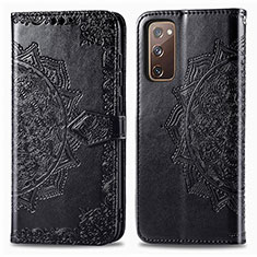 Leather Case Stands Fashionable Pattern Flip Cover Holder for Samsung Galaxy S20 FE (2022) 5G Black