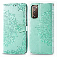 Leather Case Stands Fashionable Pattern Flip Cover Holder for Samsung Galaxy S20 FE (2022) 5G Green