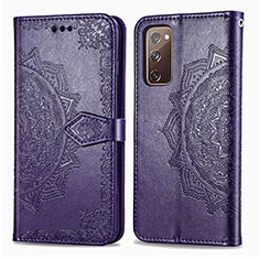 Leather Case Stands Fashionable Pattern Flip Cover Holder for Samsung Galaxy S20 FE (2022) 5G Purple