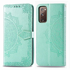 Leather Case Stands Fashionable Pattern Flip Cover Holder for Samsung Galaxy S20 FE 5G Green