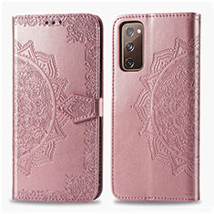 Leather Case Stands Fashionable Pattern Flip Cover Holder for Samsung Galaxy S20 FE 5G Rose Gold