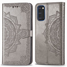 Leather Case Stands Fashionable Pattern Flip Cover Holder for Samsung Galaxy S20 Gray