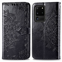 Leather Case Stands Fashionable Pattern Flip Cover Holder for Samsung Galaxy S20 Ultra Black