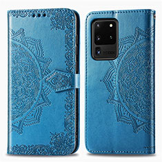 Leather Case Stands Fashionable Pattern Flip Cover Holder for Samsung Galaxy S20 Ultra Blue
