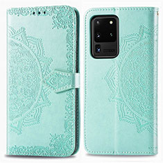 Leather Case Stands Fashionable Pattern Flip Cover Holder for Samsung Galaxy S20 Ultra Green