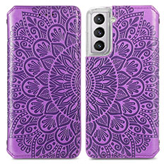 Leather Case Stands Fashionable Pattern Flip Cover Holder for Samsung Galaxy S21 5G Purple
