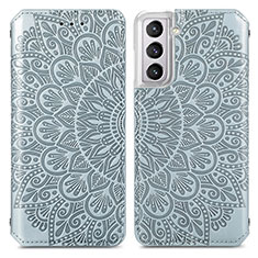 Leather Case Stands Fashionable Pattern Flip Cover Holder for Samsung Galaxy S21 Plus 5G Gray