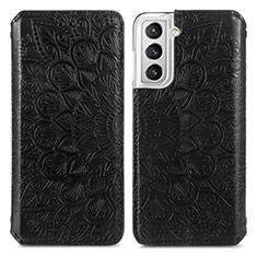 Leather Case Stands Fashionable Pattern Flip Cover Holder for Samsung Galaxy S22 5G Black