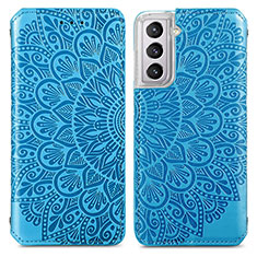 Leather Case Stands Fashionable Pattern Flip Cover Holder for Samsung Galaxy S22 5G Blue