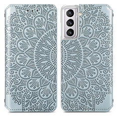 Leather Case Stands Fashionable Pattern Flip Cover Holder for Samsung Galaxy S22 5G Gray