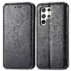 Leather Case Stands Fashionable Pattern Flip Cover Holder for Samsung Galaxy S22 Ultra 5G Black