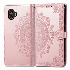 Leather Case Stands Fashionable Pattern Flip Cover Holder for Samsung Galaxy XCover 6 Pro 5G Rose Gold
