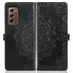 Leather Case Stands Fashionable Pattern Flip Cover Holder for Samsung Galaxy Z Fold2 5G Black