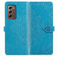 Leather Case Stands Fashionable Pattern Flip Cover Holder for Samsung Galaxy Z Fold2 5G Blue