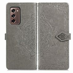 Leather Case Stands Fashionable Pattern Flip Cover Holder for Samsung Galaxy Z Fold2 5G Gray