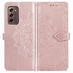 Leather Case Stands Fashionable Pattern Flip Cover Holder for Samsung Galaxy Z Fold2 5G Rose Gold