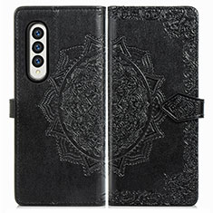 Leather Case Stands Fashionable Pattern Flip Cover Holder for Samsung Galaxy Z Fold3 5G Black