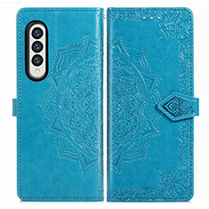 Leather Case Stands Fashionable Pattern Flip Cover Holder for Samsung Galaxy Z Fold3 5G Blue