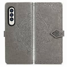 Leather Case Stands Fashionable Pattern Flip Cover Holder for Samsung Galaxy Z Fold3 5G Gray