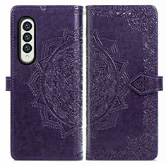 Leather Case Stands Fashionable Pattern Flip Cover Holder for Samsung Galaxy Z Fold3 5G Purple