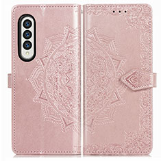 Leather Case Stands Fashionable Pattern Flip Cover Holder for Samsung Galaxy Z Fold3 5G Rose Gold