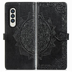 Leather Case Stands Fashionable Pattern Flip Cover Holder for Samsung Galaxy Z Fold4 5G Black