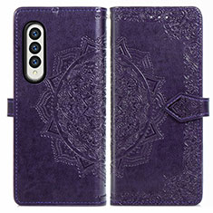 Leather Case Stands Fashionable Pattern Flip Cover Holder for Samsung Galaxy Z Fold4 5G Purple
