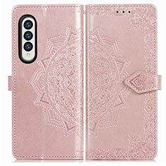 Leather Case Stands Fashionable Pattern Flip Cover Holder for Samsung Galaxy Z Fold4 5G Rose Gold