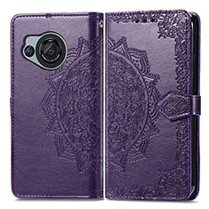 Leather Case Stands Fashionable Pattern Flip Cover Holder for Sharp Aquos R8 Purple