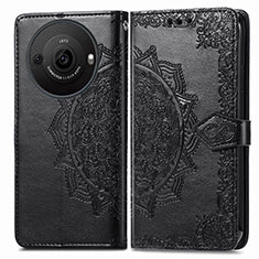 Leather Case Stands Fashionable Pattern Flip Cover Holder for Sharp Aquos R8s Pro Black