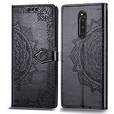 Leather Case Stands Fashionable Pattern Flip Cover Holder for Sony Xperia 1 Black