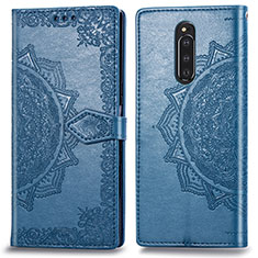 Leather Case Stands Fashionable Pattern Flip Cover Holder for Sony Xperia 1 Blue