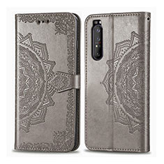 Leather Case Stands Fashionable Pattern Flip Cover Holder for Sony Xperia 1 II Gray
