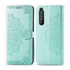 Leather Case Stands Fashionable Pattern Flip Cover Holder for Sony Xperia 1 II Green