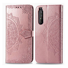 Leather Case Stands Fashionable Pattern Flip Cover Holder for Sony Xperia 1 II Rose Gold