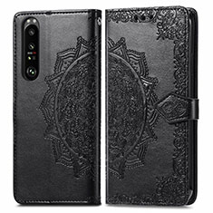 Leather Case Stands Fashionable Pattern Flip Cover Holder for Sony Xperia 1 III Black