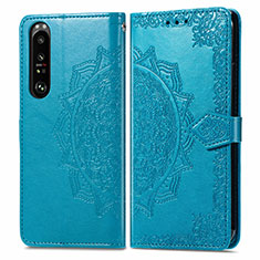 Leather Case Stands Fashionable Pattern Flip Cover Holder for Sony Xperia 1 III Blue