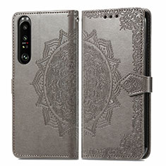 Leather Case Stands Fashionable Pattern Flip Cover Holder for Sony Xperia 1 III Gray