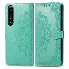 Leather Case Stands Fashionable Pattern Flip Cover Holder for Sony Xperia 1 III Green