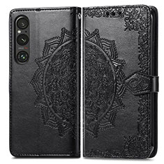 Leather Case Stands Fashionable Pattern Flip Cover Holder for Sony Xperia 1 V Black