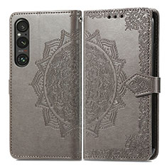 Leather Case Stands Fashionable Pattern Flip Cover Holder for Sony Xperia 1 V Gray