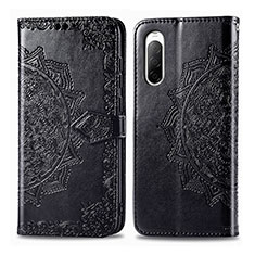 Leather Case Stands Fashionable Pattern Flip Cover Holder for Sony Xperia 10 II Black