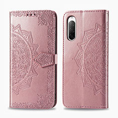 Leather Case Stands Fashionable Pattern Flip Cover Holder for Sony Xperia 10 II Rose Gold