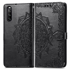 Leather Case Stands Fashionable Pattern Flip Cover Holder for Sony Xperia 10 III Black