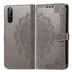 Leather Case Stands Fashionable Pattern Flip Cover Holder for Sony Xperia 10 III Gray